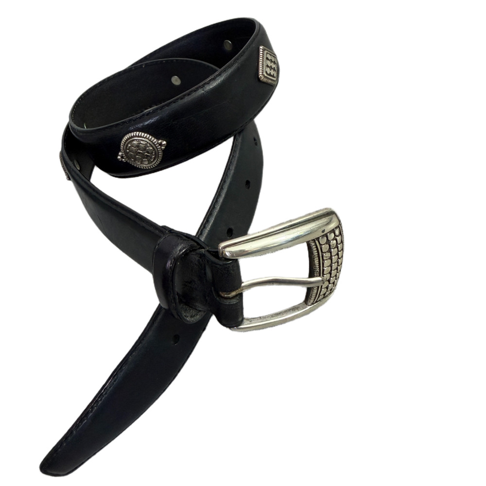 Fossil Black Leather Belt with Silver Stud Accents